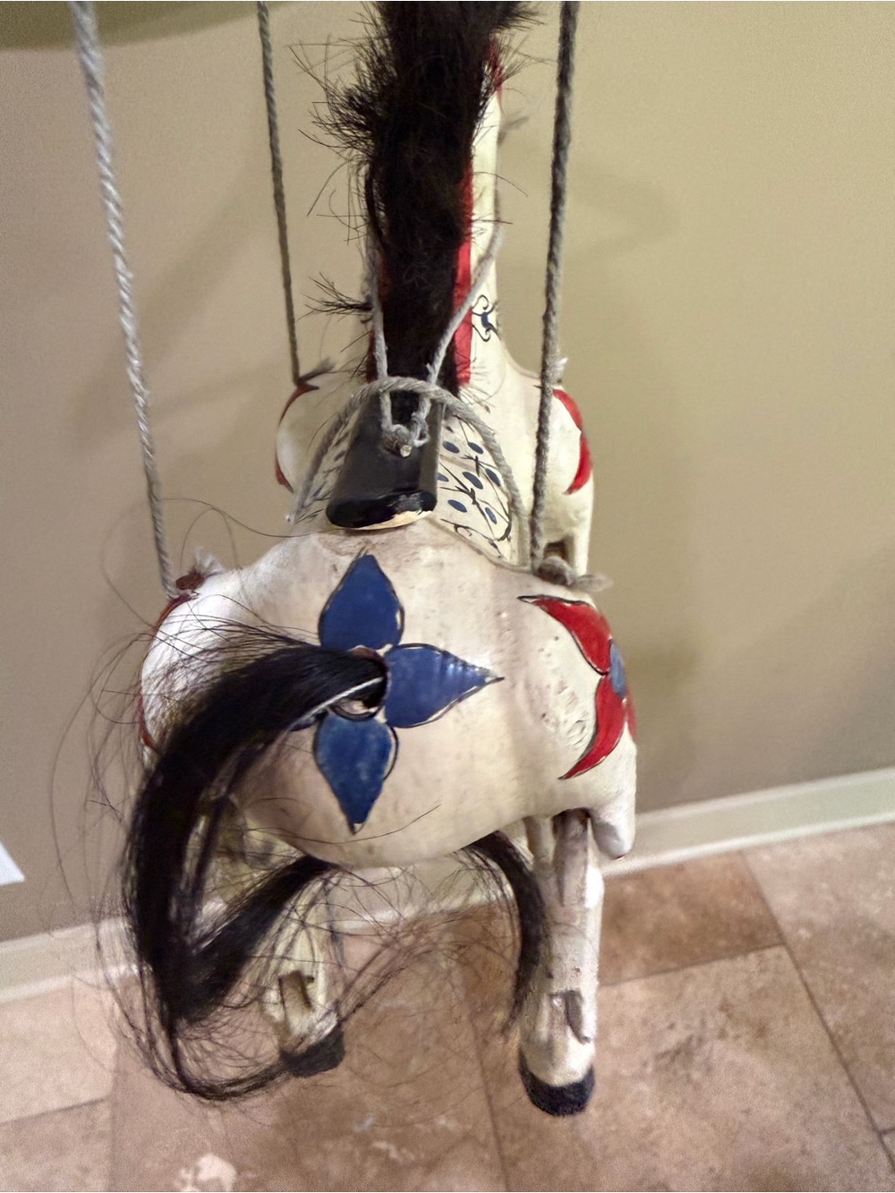 Vintage Burmese Folk Art Hand Painted Carved Wooden marionette Horse Puppet 40s - Picture 6 of 6